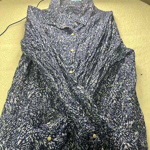 J McLaughlin Lois Blouse size Large Beatriz Spot print Denim Blue